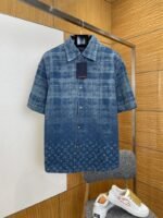 LV Jacquard Gradient Denim Short-Sleeve Shirt