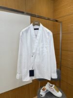 LV Jacquard Button-Down V-Neck Long-Sleeve Shirt 1