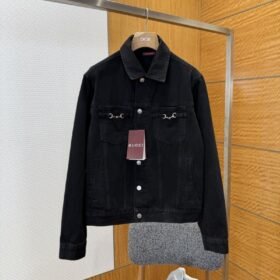 Gucci Horsebit-Decorated Lacquered Leather Label Denim Jacket 1