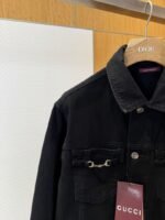 Gucci Horsebit-Decorated Lacquered Leather Label Denim Jacket 1 - 图片 3
