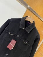 Gucci Horsebit-Decorated Lacquered Leather Label Denim Jacket 1 - 图片 4