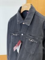 Gucci Horsebit-Decorated Lacquered Leather Label Denim Jacket 1 - 图片 5