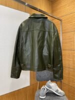 LV Letter Logo Lapel Zipper Leather Jacket - 图片 2
