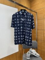 Prada Hand-Painted Checkered Short-Sleeve Collared Shirt