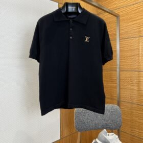 LV Letter-Embossed Minimalist Short-Sleeve Polo Shirt