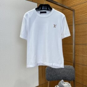 LV Logo Embroidered Knit Short-Sleeve T-Shirt 2