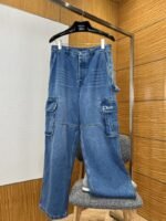 Dior Embroidered Oversized-Pocket Workwear-Style Wide-Leg Jeans