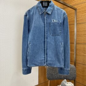 Dior Embroidered Letter Zipper Denim Jacket