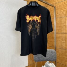 Balenciaga Gothic-Style Letter Print Embroidered Short-Sleeve T-Shirt 1