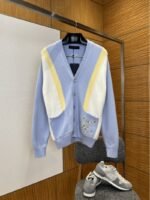 LV Pocket Embroidered V-Neck Color-Block Knit Cardigan