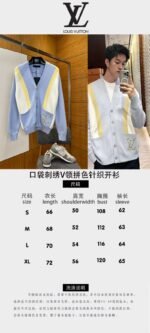 LV Pocket Embroidered V-Neck Color-Block Knit Cardigan - 图片 10
