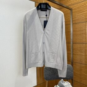 LV Embroidered Mesh Striped V-Neck Cardigan