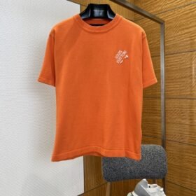 LV Pin Embroidered Knit Short-Sleeve T-Shirt 2