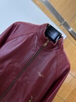 LV Gold-Embossed Zipper Stand-Up Collar Luxury Leather Jacket - 图片 2