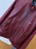 LV Gold-Embossed Zipper Stand-Up Collar Luxury Leather Jacket - 图片 3