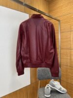 LV Gold-Embossed Zipper Stand-Up Collar Luxury Leather Jacket - 图片 7