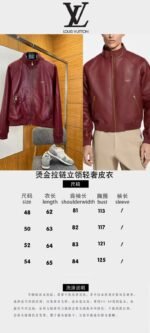 LV Gold-Embossed Zipper Stand-Up Collar Luxury Leather Jacket - 图片 10