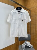 Prada Metal Micro-Logo Pocket Short-Sleeve lapel Shirt