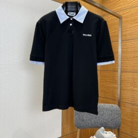 Miu Miu Color-Blocked Short-Sleeve Polo Shirt With Lapel