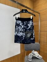 LV Pixel Check Patchwork Knit Drawstring Shorts