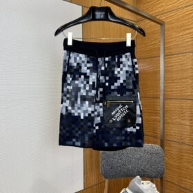 LV Pixel Check Patchwork Knit Drawstring Shorts