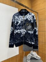 LV Pixel Check Patchwork Leather Baseball Jacket