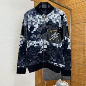 LV Pixel Check Patchwork Leather Baseball Jacket