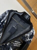 LV Pixel Check Patchwork Leather Baseball Jacket - 图片 5
