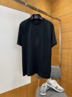 LV Floral Embroidered Ribbed-Collar Short-Sleeve T-Shirt