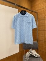 LV All-Over Print Openwork Jacquard Pocket Short-Sleeve Polo Shirt 2