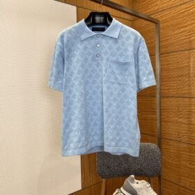LV All-Over Print Openwork Jacquard Pocket Short-Sleeve Polo Shirt 2