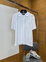 LV All-Over Print Openwork Jacquard Pocket Short-Sleeve Polo Shirt 3