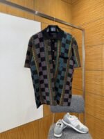 LV Checkered Jacquard Knit Short-Sleeve Polo Shirt