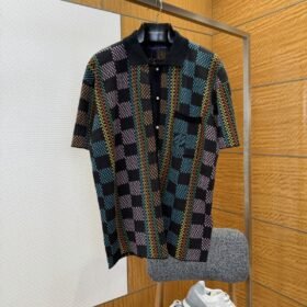 LV Checkered Jacquard Knit Short-Sleeve Polo Shirt